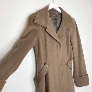 Reiss Cashmere Wool Blend Coat Brown Camel Standing Collar Attached Belt M